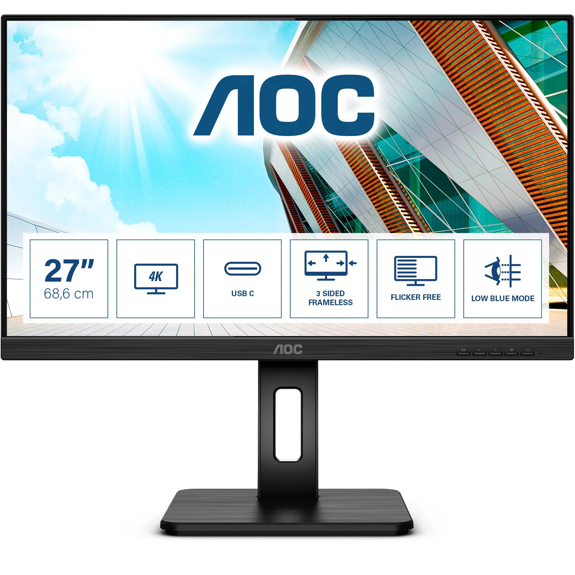 AOC U27P2CA 68,6cm / 27" (3840x2160) 16:9 4K IPS 4ms 60Hz HDMI DP USB-C Pivot Black